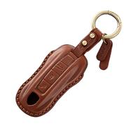 Rondrive Key Cover Vegetable Tanned Leather Car Key Case Fits Porsche P-anamera 911 Cayenne Macan Cayman Carrera Taycan 2019-2024 3 Button Key Protection Key Cover Coffee