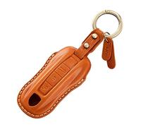 Rondrive Key Cover Vegetable Tanned Leather Car Key Case Fits Porsche P-anamera 911 Cayenne Macan Cayman Carrera Taycan 2019-2024 3 Button Key Protection Key Cover Brown