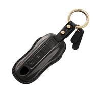 Rondrive Key Cover Vegetable Tanned Leather Car Key Case Fits Porsche P-anamera 911 Cayenne Macan Cayman Carrera Taycan 2019-2024 3 Button Key Protection Key Cover Black