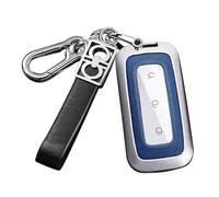 Rondrive Key Fob Cover Compatible with Geely EX5 EM-I Metal & Leather Car Key Holder Fit for Geely EX5 2024-2026 Galaxy E5 Starray EM-i,Blue