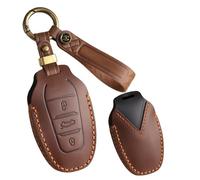 Rondrive Leather Key Case Car Key Case Fits Vauxhall Astra ST L Corsa Grandland Crossland Mokka for Jeep Avenger Hybrid 2026 2025 2024 2023 Key Cover 3 Buttons Key Fob Brown