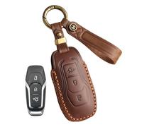 Rondrive Leather Key Case Suitable for Ford Focus Mondeo Fiesta Galaxy Kuga S-MAX Edge Explorer Mustang 2013-2020 Car Key Case Key Cover Key Protector 3 Buttons Brown