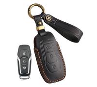 Rondrive Leather Key Case Suitable for Ford Focus Mondeo Fiesta Galaxy Kuga S-MAX Edge Explorer Mustang 2013-2020 Car Key Case Key Cover Key Protector 3 Buttons Black