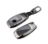 Rondrive Metal Car Key Cover fit for Mercedes A B C E Class CLS GLA CLA A220 E63S A200 C200 C300 A250e W177 key fob case holder shell keychain Keyring 3/4 buttons Accessories Carbon fiber Black-1