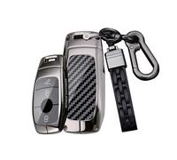 Rondrive Metal Car Key Cover fit for Mercedes A B C E Class CLS GLA CLA A220 E63S A200 C200 C300 A250e W177 key fob case holder shell keychain Keyring 3/4 buttons Accessories Carbon fiber Black-4