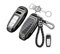 Rondrive Metal Key Cover fit for Audi Q7 Q8 e-tron GT A3 A6 A7 A8 S3 S6 S7 S8 2020 2021 2022 2023 2024 2025 key fob case holder shell keychain Keyring Protector Accessories carbon pattern Black D1