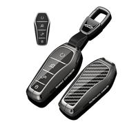Rondrive Metal Key fob Cover fit for BYD Sealion 7 6 ATTO 1 2 3 Shark 6 Dolphin Surf Seagull Seal U DM-i SUV Carbon Pattern Car key case holder shell key chain Keyring Accessories 4 buttons Black 1