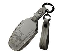 Rondrive Retro Leather Key Case Key Cover Fits for Ford Explorer EV, Mustang Mach-E, Transit v363, S-Max, Everest 2021-2026 Accessory Hand-Stitched Car Key Case Key Protection 3 Buttons - Gray