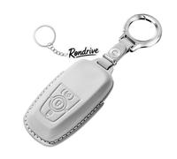 Rondrive Retro Leather Key Case Key Cover Fits Ford Explorer EV Mustang Mach-E F-150 Kuga MK3 ST Mondeo S-Max Fusion Car Key Case Hand Stitched Key Bag 3 Buttons Grey
