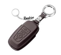 Rondrive Retro Leather Key Case Key Cover Fits Ford Ranger T9 Raptor Wildtrak 2023-2026 Explorer Tourneo Transit Custom Car Key Case Hand Stitched Key Bag 4 Buttons Brown