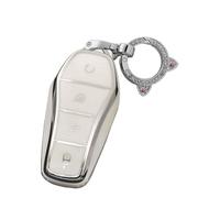Rondrive TPU Silver Edges Car Key Case Compatible with BYD Atto 3 Dolphin Surf Han Tang Song Seal 6 DM-i Sealion 5 DM- 2026 2025 TPU Key Cover Key Cover Key Ring B White