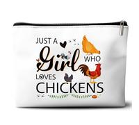 Rone168 Cute Chicken Gifts for Women Cosmetic Bag, Chicken Lovers Women, Just a Girl Who Loves Chickens Organizer Bag. 10x7 Inches, White