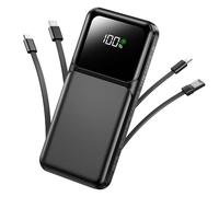 RONEGN Portable Charger with Built in Cable - 20000mAh Power Bank Fast Charging 22.5W Slim LED Display Travel USB C Battery Pack 5 Outputs & 3 Inputs for iPhone Android iPad Phones Tablets etc