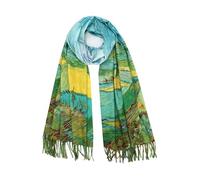 RonFoxi Reversible Soft Cashmere Feel Scarf Large Pashmina Shawl Wrap Double-side Monet Van Gogh Art Printing Scarves, Style 11, 28"*79"