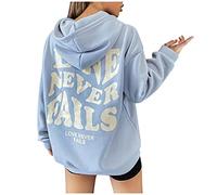 RONGbbppQ Clothing Women's Fashion Hoodies Letters Printing New Stitching Cute Hoodie for Teen Girls Jumpers Women Sweatshirts Long Sleeve Top Hooded Pullover Casual Sweater Shirt Blouse Blue, M