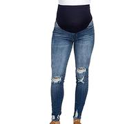 RONGbbppQ Maternity Jeans For Women Ladies Womens Ripped Jeans Pregnant Jeans High Waist Over Bump Trouser Casual Ripped Denims Pants High Waist Jeans