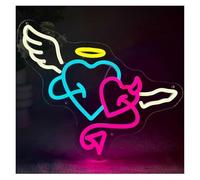 RONGCH Hanging Art Neon Signs Angel Devil Neon Sign Heart Light Dimmable USB for Bedroom Bar Party Living Room Wedding Valentine's Day Wall Decor