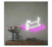 RONGCH Hanging Art Neon Signs Books and Cat Neon Sign, USB Powered Adjustable Brightness Neon Lights Cat On A Book, Book Club Neon Signs(A,50cm)