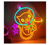 RONGCH Hanging Art Neon Signs Cat Boba Tea Neon Sign Dimmable Anime Lights Creative Room Decoration Bubble Milk Tea Dessert Shop Bar Club 32x36cm