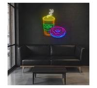 RONGCH Hanging Art Neon Signs Coffee Cup and Donut Neon Sign Suitable for Dessert Shop Cafe Wall Decor with Dimmable 59cm