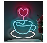 RONGCH Hanging Art Neon Signs Coffee Cup with Heart Artistic LED Neon Art Sign, for Room Coffee Shop Kitchen Pub Club Party Decoration 20.6cm×23.9cm