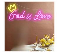 RONGCH Hanging Art Neon Signs God is Love Neon Sign Light Wedding Room Decoration Party USB Powered Wall Decor for Home Girl's Bedroom Beauty Salon Lamp 42cmx17cm(Pink)