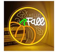 RONGCH Hanging Art Neon Signs Hello Fall LED Neon Sign Wall Decor Pumpkin Thanksgiving for Home Office Porch Autumn Decorative 28.8x28.8cm