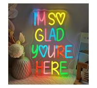 RONGCH Hanging Art Neon Signs I’m So Glad You’re Here Neon Sign USB Powered Dimmable for Wall Decor Bedroom Classroom Wedding Party Store(A)