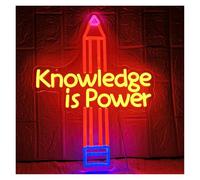 RONGCH Hanging Art Neon Signs Knowledge is Power Neon Sign for Library Classroom Bookstore Reading Study Room Wall Decor Dimmable Light 42cmx32cm