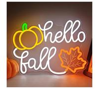 RONGCH Hanging Art Neon Signs Neon Sign Hello Fall Pumpkin Lights for Home Wall Decor Dimmable for Office Bedroom Autumn Atmosphere Decorations 39.9x29.7cm