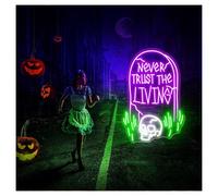 RONGCH Hanging Art Neon Signs Never Trust The Living Neon Sign with Adjustable Brightness Suitable for Bedroom Horror Atmosphere Decor 37cmx56cm(C)