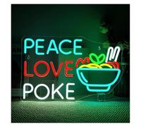 RONGCH Hanging Art Neon Signs Peace Love Poke Neon Sign Noodles LED Light Dimmable for Restaurant Kitchen Dinning Room Japanese Ramen Wall Decor 42cmx27.3cm
