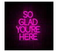 RONGCH Hanging Art Neon Signs So Glad You're Here Neon Sign Light Dimmable USB Powered for Bar Coffee Room Birthday Wedding Party Living Room Wall Decor 27.5cmx33cm