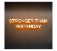 RONGCH Hanging Art Neon Signs Stronger Than Yesterday Neon Signs Lights USB Powered Adjustable Brightness Letter Neon Light Suitable for Wall Decor 18.7cmx44.8cm(C)