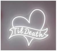 RONGCH Hanging Art Neon Signs Til Death Heart Neon Sign Wedding Led Light Home Wall Decor Romantic Love Livingroom Birthday Party 42x45cm(White)
