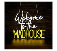 RONGCH Hanging Art Neon Signs Welcome to The Madhouse Neon Sign for Wall Decor Neon Light Signs USB Powered Light Up Sign Room Decor 34X29.2cm