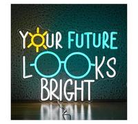 RONGCH Hanging Art Neon Signs Your Future Looks Bright Neon Sign USB Dimmable Wall Decor for Classroom Office Bedroom Eyeglasses Store Class 32x42cm