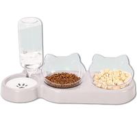 Rongchenghao 3-in-1 cat water bowl set, with stand cat bowl, double headed cat bowl with water dispenser, suitable for pets, small dogs, and cat feeders