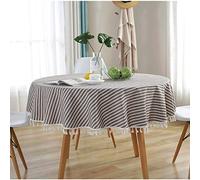 RONGER Modern Striped Tassel 150 Cm Round Table Cover Cotton Linen Tablecloth Nordic Style Home Decoration Round Tablecloth (Brown stripes,diameter 60cm)