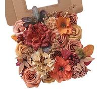 rongflower Artificial Flowers Combo Box Set Burnt Orange Fake Flower Leaf Box with Stems for DIY Wedding Bouquets Centerpieces Arch Arrangement Baby Shower Party Home Decorations