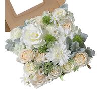 rongflower Artificial Flowers Combo Silk Mix Fake Flowers Leaf for DIY Wedding Bouquets Centerpieces Arrangements Party Baby Shower Home Decorations(Milk White)