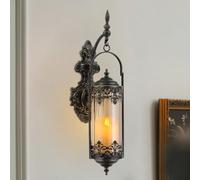 RONGHUAFUGUI Rustic Candle Sconce with Glass Vintage Antique Gothic Hanging Lantern Candle Holder Retro Indoor Outdoor Mid Centry Wall Décor Sconce for Fireplace, Hallway, Living Room, Porch, Patio