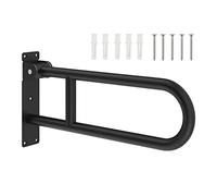 RongHuiDa U-Shaped Polished Foldable Toilet Grab Bar,Matte Black Flip-Up Bathroom Handrail for Elderly Pregnant,Wall Mounted Barrier-Free Stylish Folding Shower Assist Aid(Size:60cm,Color:Black)