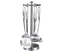 RONGJJ 6-Piece Stainless Steel Kitchen Utensil Set - Non-Stick, Heat Resistant Cooking Utensils Set And Holder, Spoons, Long Soup Ladle