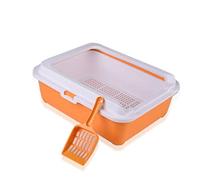 RONGJJ Spacious Double Layer Cat Litter Tray, Cat Litter Box with Separating System, Easy to Clean, Size: 43 * 33 * 15 cm, Orange Cleaning