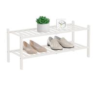 RONGJlA 2 Tier Bamboo Shoe Rack for Closet Free Standing Wood Shoe Shelf Storage Organizer for Entryway Small Space Stackable, White