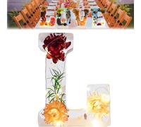 RONGJUE Handmade Floral Resin Night Light Letter, 4.7inch Pressed Flower Resin Letters with LED Light (L)