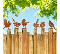 RONGJUKD 6Pcs Rusty Metal Bird Garden Ornaments, Robin Bird Silhouette Wall Mount Decor, Waterproof Outdoor Fence Art Decoration for Yard Patio Garden Gate Branch
