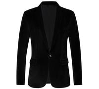 RONGKAI Mens Velvet Blazer Slim Fit Fashion Suit Jacket for Wedding Prom Dinner Party, Black, XL