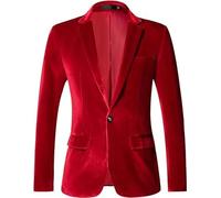 RONGKAI Mens Velvet Blazer Slim Fit Fashion Suit Jacket for Wedding Prom Dinner Party, Burgundy, XL